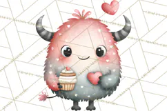 Love Monster Valentine Clipart Cute Kawaii PNG Product Image 3