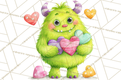 Valentine Monster Clipart, Cute Valentine Monsters PNG Product Image 3