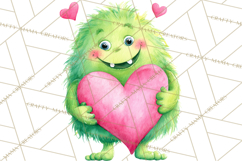 Valentine Monster Clipart, Cute Valentine Monsters PNG Product Image 5
