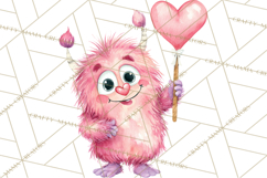 Valentine Monster Clipart, Cute Valentine Monsters PNG Product Image 2
