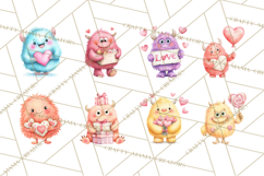 Valentine Monster Clipart, Cute Valentine Monsters PNG Product Image 3