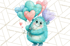 Valentine Monster Clipart, Cute Valentine Monsters PNG Product Image 2