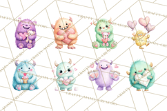 Valentine Monster Clipart, Cute Valentine Monsters PNG Product Image 5
