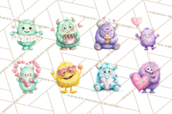 Valentine Monster Clipart, Cute Valentine Monsters PNG Product Image 2