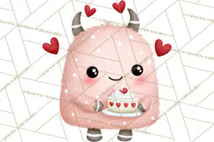 Love Monster Valentine Clipart Cute Kawaii PNG Product Image 5