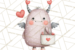 Love Monster Valentine Clipart Cute Kawaii PNG Product Image 4