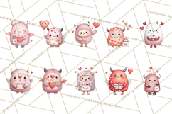 Love Monster Valentine Clipart Cute Kawaii PNG Product Image 6