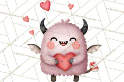 Love Monster Valentine Clipart Cute Kawaii PNG Product Image 5