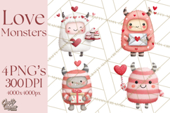 Love Monster Valentine Clipart Cute Kawaii PNG Product Image 1
