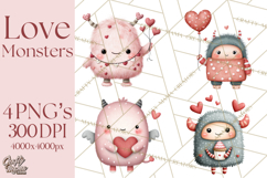 Love Monster Valentine Clipart Cute Kawaii PNG Product Image 1