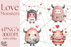 Love Monster Valentine Clipart Cute Kawaii PNG Product Image 1