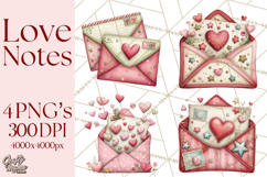 Valentine Clipart PNG, Love Notes Doodles, Envelopes Hearts Product Image 1