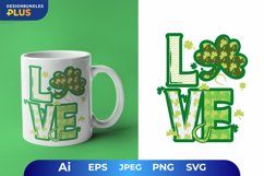 Love Text with Decorative Shamrocks and Horseshoe Design Product Image 1