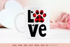 Dog svg Love Paw Buffalo Plaid for Dog/Cat Valentines SVG Product Image 3