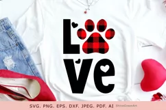 Dog svg Love Paw Buffalo Plaid for Dog/Cat Valentines SVG Product Image 1