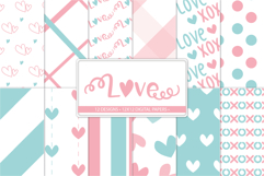 Pastel love digital paper pack with pink and blue patterns