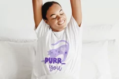Cute purple valentine cat design on a white t-shirt mockup