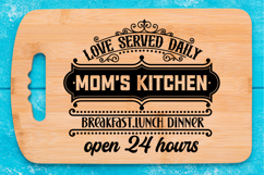 Love served daily Mom&#039;s kitchen SVG, Cutting Board SVG Product Image 1