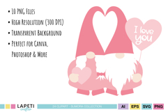 Love themed digital clipart set with matching pink gnome illustrations