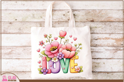 Floral LOVE png, Whimsical watercolor LOVE Flower png Product Image 2