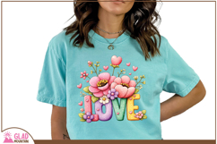 Floral LOVE png, Whimsical watercolor LOVE Flower png Product Image 5