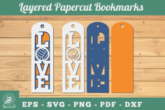 Love Volleyball 3D Papercut Bookmarks SVG Product Image 1