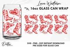 Love Western Valentines Libbey Glass Can Wrap SVG 16oz Product Image 1