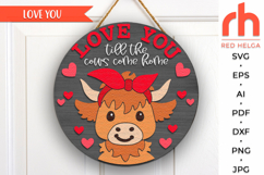 love you cow svg, till the cows come home, highland cow bandana svg, valentine hanger svg, welcome sign svg, cute baby cow svg, round hanging sign svg, farm door sign cut file, layered sign svg, farmhouse sign svg, laser cut file, porch sign svg