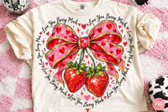Love You Berry Much Png, Valentine Coquette Heart Png, Straw Product Image 1
