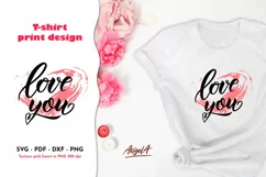 Love you valentines day quote with pink handdrawn heart. SVG Product Image 1