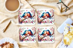 Watercolor Lovebirds- 4&quot; Coaster Sublimation PNG Design Product Image 1