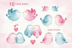 Watercolor Valentine Lovebirds Clipart, Wedding Birds PNG Product Image 3