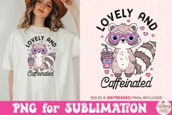Lovely and Caffeinated PNG, Vintage Retro Raccoon Valentine Product Image 1