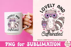 Lovely and Caffeinated PNG, Vintage Retro Raccoon Valentine Product Image 2