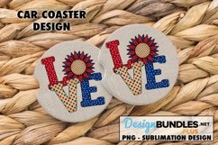 Patriotic LOVE Sunflower Car Coaster or Keychain Sublimation Product Image 1