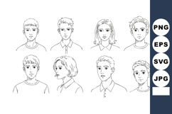Hand-drawn male and female face sketches with various hairst Product Image 1