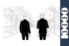 Two men walking on urban street black and white vector illus Product Image 1
