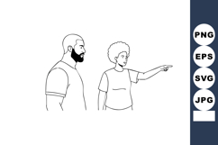 Two people standing and pointing gesture outline vector illu Product Image 1