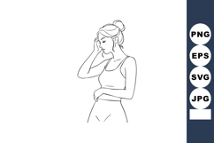 Woman wearing sportswear touching head and holding stomach v Product Image 1