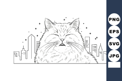 Fluffy cat in front of city skyline with stars night theme v Product Image 1