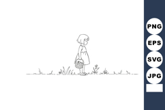 Little girl walking through grass silhouette vector in minim Product Image 1