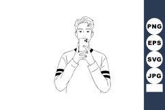 Young man vaping electronic cigarette minimalistic vector il Product Image 1