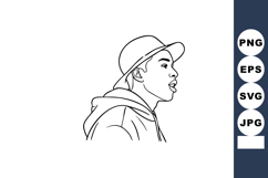 Young Man Wearing Hat and Hoodie Side Profile Minimalist Lin Product Image 1