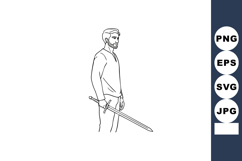 Man Holding Sword Standing Side View Outline Vector Illustra Product Image 1