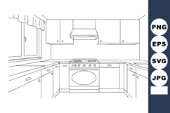 Modern kitchen interior with cabinets stove and ventilation Product Image 1