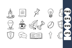Set of line art icons including candle, coffee cup, leaf, ke Product Image 1
