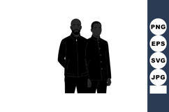 Two men standing side by side in dark clothing simple vector Product Image 1