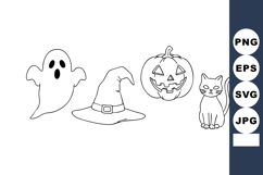 Halloween themed ghost witch hat pumpkin and cat line art ve Product Image 1