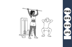 Woman and man exercising with barbell and squat workout in f Product Image 1