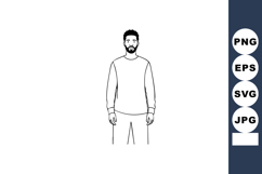 Man standing in casual clothing simple black and white line Product Image 1